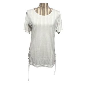 JCrew short sleeve blouse side laced binding medium white crew neck